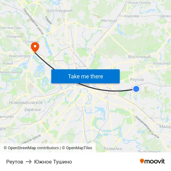 Реутов to Южное Тушино map