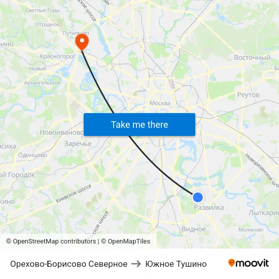 Орехово-Борисово Северное to Южное Тушино map