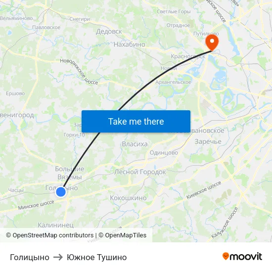 Голицыно to Южное Тушино map