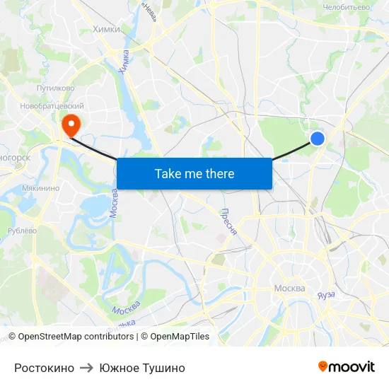 Ростокино to Южное Тушино map