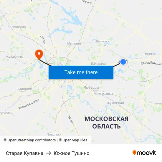 Старая Купавна to Южное Тушино map