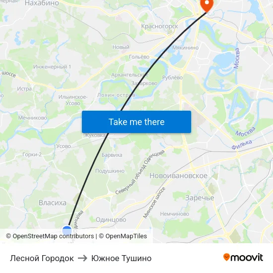 Лесной Городок to Южное Тушино map