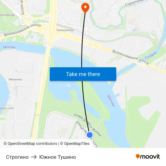 Строгино to Южное Тушино map