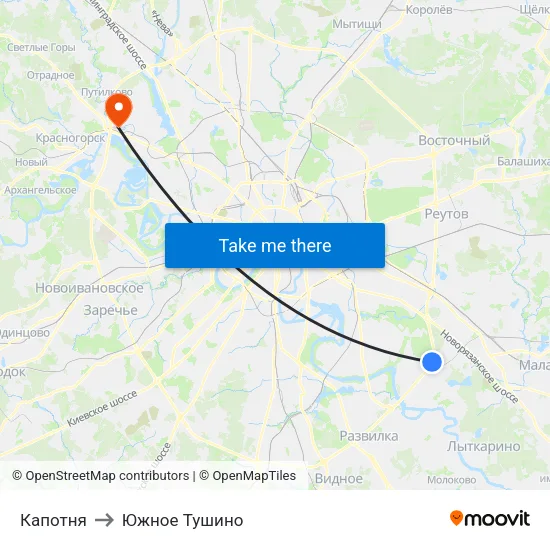 Капотня to Южное Тушино map