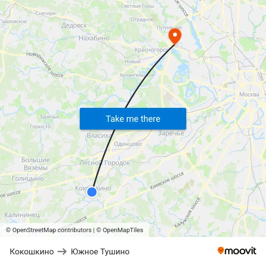 Кокошкино to Южное Тушино map