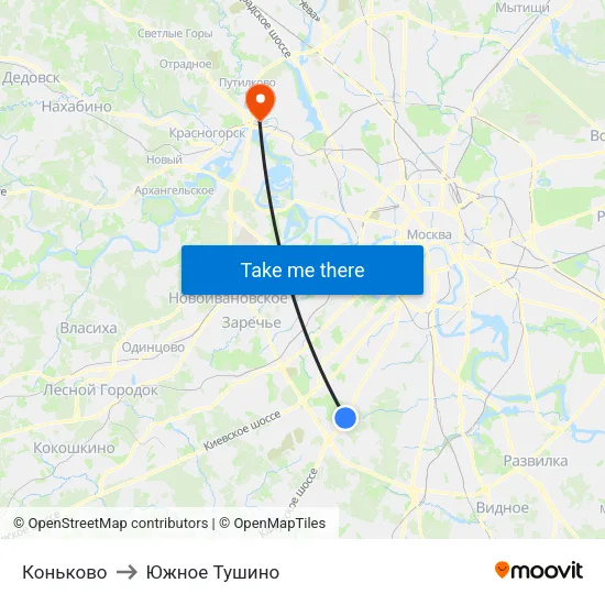 Коньково to Южное Тушино map