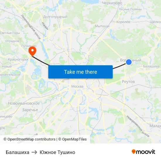 Балашиха to Южное Тушино map