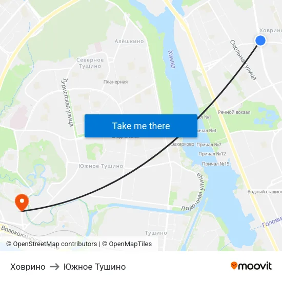Ховрино to Южное Тушино map