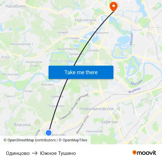 Одинцово to Южное Тушино map