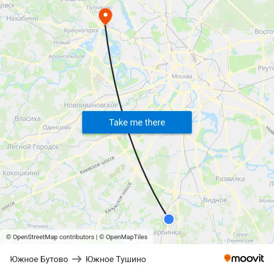 Южное Бутово to Южное Тушино map