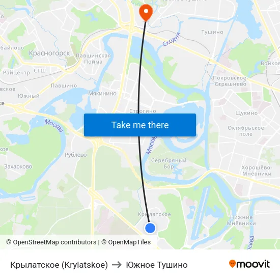Крылатское (Krylatskoe) to Южное Тушино map