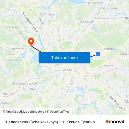 Щелковская (Schelkovskaya) to Южное Тушино map