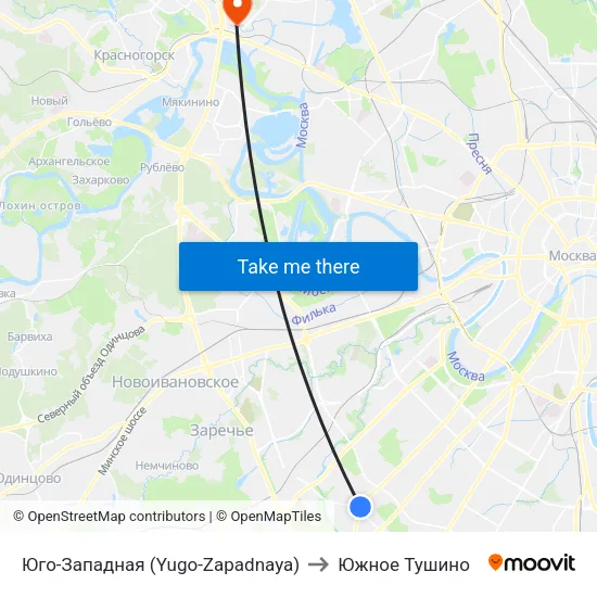 Юго-Западная (Yugo-Zapadnaya) to Южное Тушино map