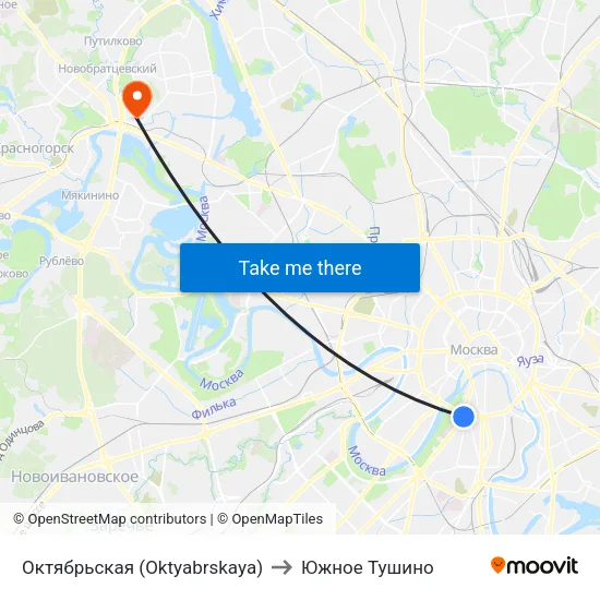 Октябрьская (Oktyabrskaya) to Южное Тушино map