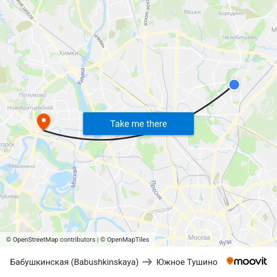 Бабушкинская (Babushkinskaya) to Южное Тушино map