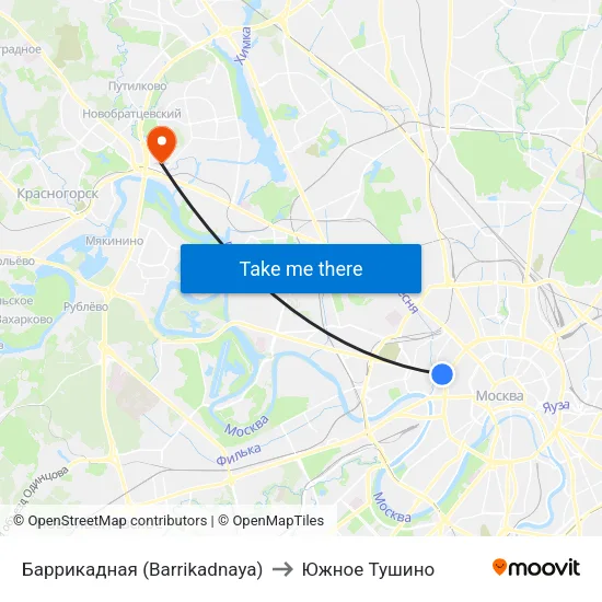 Баррикадная (Barrikadnaya) to Южное Тушино map