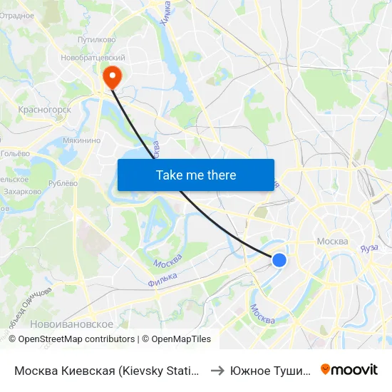 Москва Киевская (Kievsky Station) to Южное Тушино map