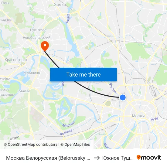 Москва Белорусская (Belorussky Station) to Южное Тушино map