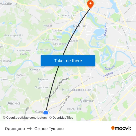 Одинцово to Южное Тушино map