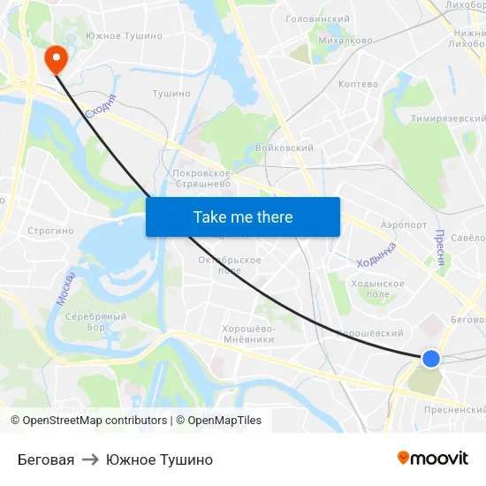 Беговая to Южное Тушино map