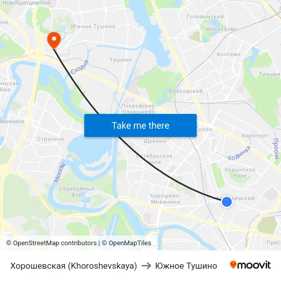 Хорошевская (Khoroshevskaya) to Южное Тушино map
