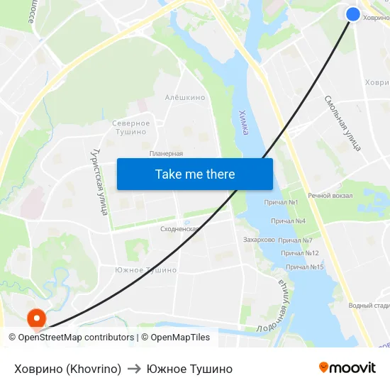 Ховрино (Khovrino) to Южное Тушино map