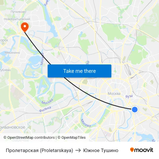 Пролетарская (Proletarskaya) to Южное Тушино map