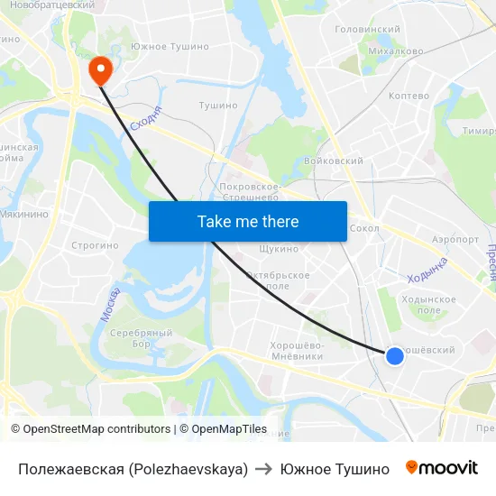 Полежаевская (Polezhaevskaya) to Южное Тушино map