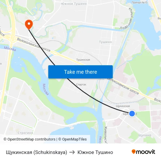 Щукинская (Schukinskaya) to Южное Тушино map
