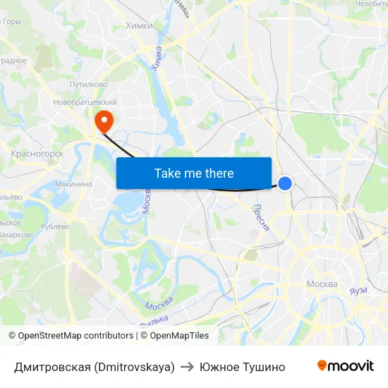 Дмитровская (Dmitrovskaya) to Южное Тушино map