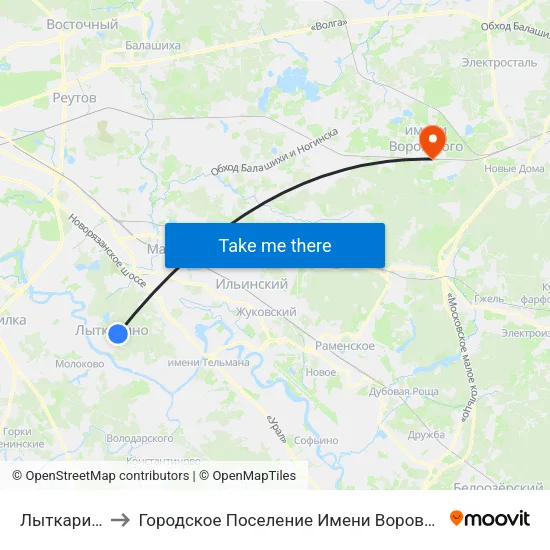 Лыткарино to Городское Поселение Имени Воровского map
