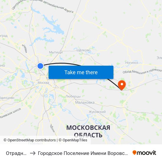 Отрадное to Городское Поселение Имени Воровского map