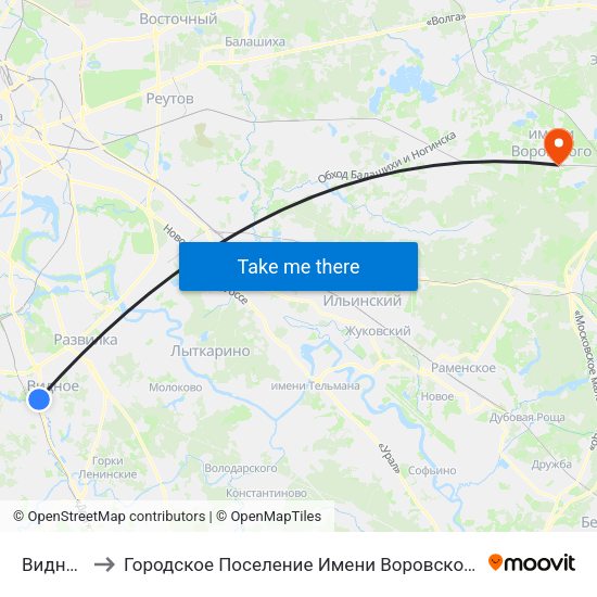 Видное to Городское Поселение Имени Воровского map