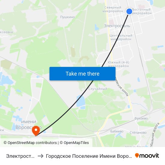 Электросталь to Городское Поселение Имени Воровского map