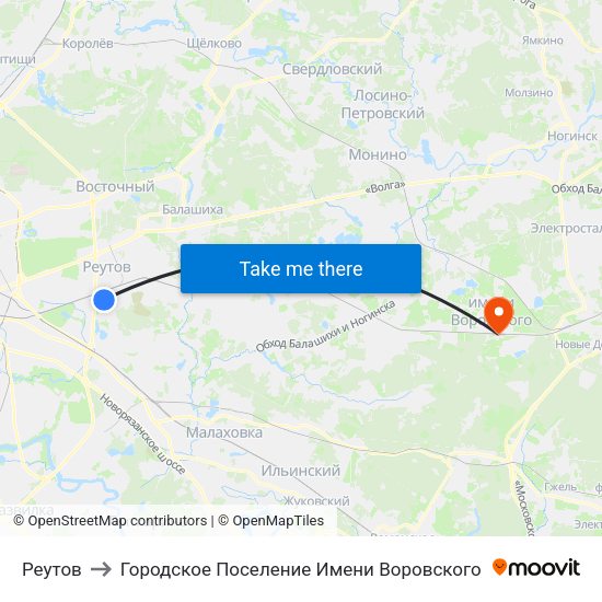 Реутов to Городское Поселение Имени Воровского map