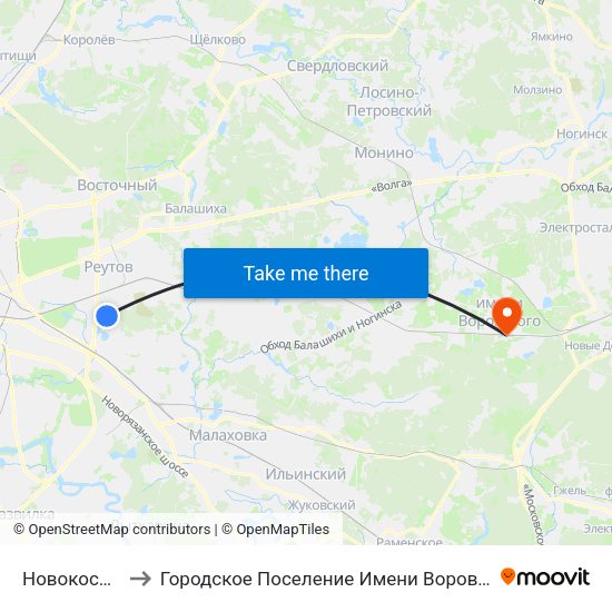 Новокосино to Городское Поселение Имени Воровского map