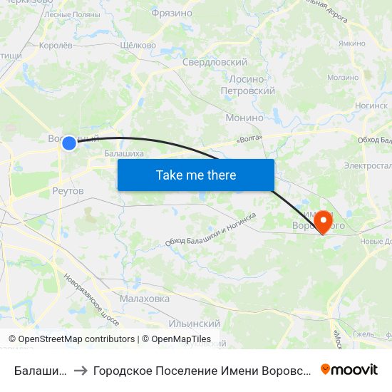 Балашиха to Городское Поселение Имени Воровского map