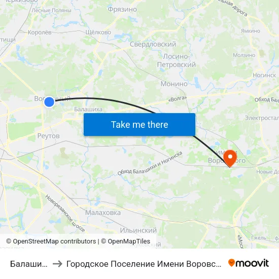 Балашиха to Городское Поселение Имени Воровского map