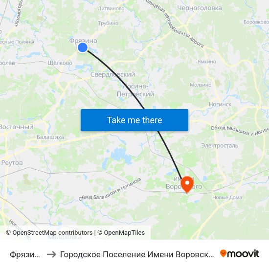 Фрязино to Городское Поселение Имени Воровского map