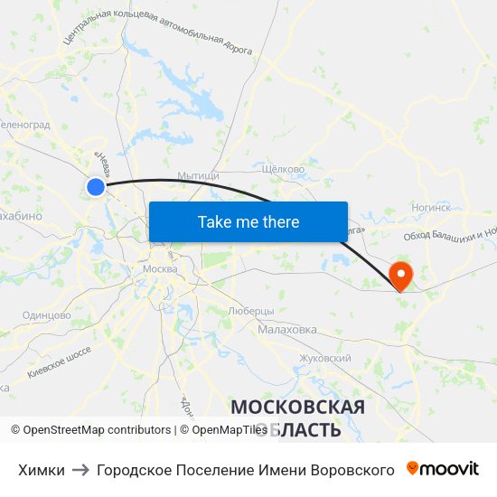 Химки to Городское Поселение Имени Воровского map