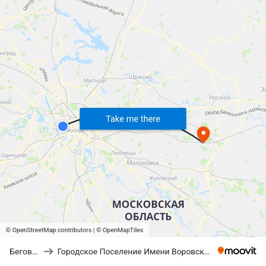 Беговая to Городское Поселение Имени Воровского map