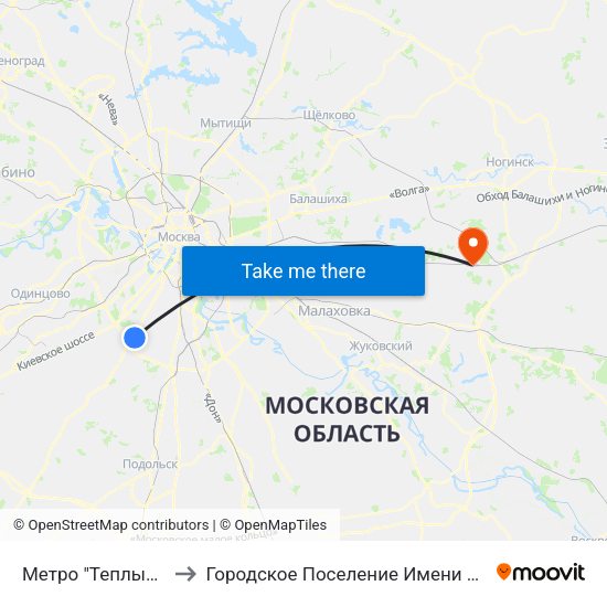 Метро "Теплый Стан" to Городское Поселение Имени Воровского map