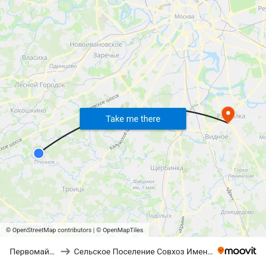 Первомайское to Сельское Поселение Совхоз Имени Ленина map