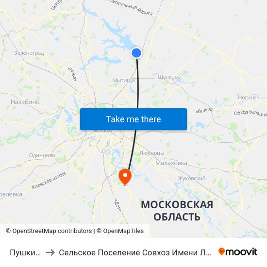 Пушкино to Сельское Поселение Совхоз Имени Ленина map