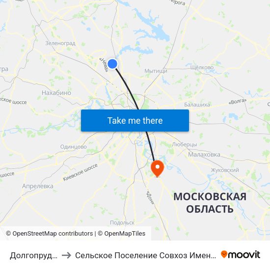Долгопрудный to Сельское Поселение Совхоз Имени Ленина map