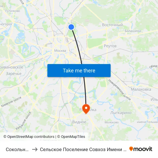 Сокольники to Сельское Поселение Совхоз Имени Ленина map