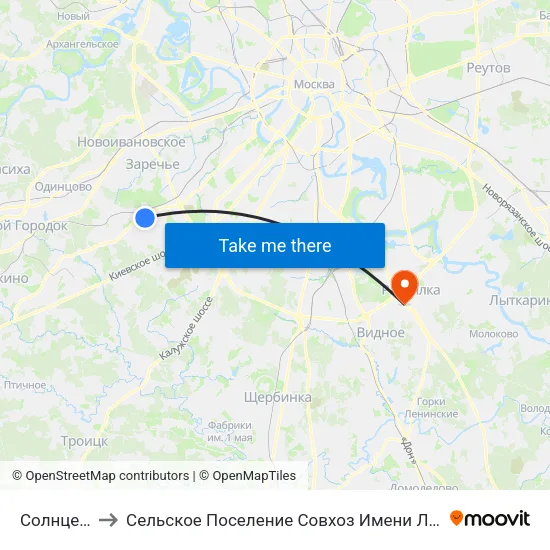 Солнцево to Сельское Поселение Совхоз Имени Ленина map