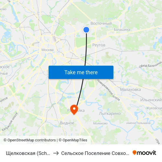 Щелковская (Schelkovskaya) to Сельское Поселение Совхоз Имени Ленина map