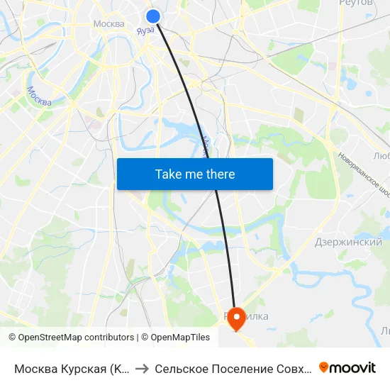 Москва Курская (Kursky Station) to Сельское Поселение Совхоз Имени Ленина map