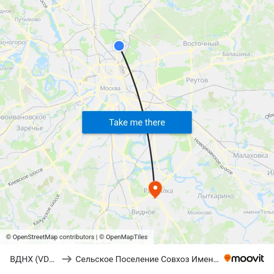 ВДНХ (VDNKh) to Сельское Поселение Совхоз Имени Ленина map